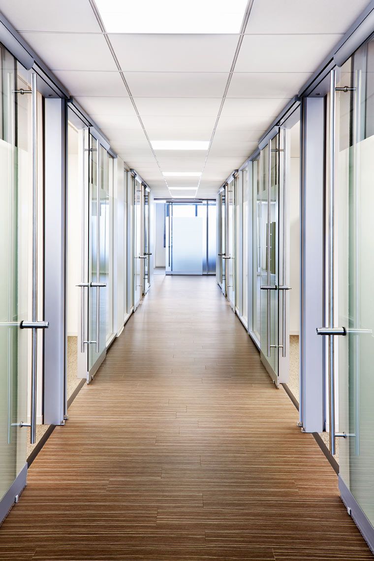  architectural photograph of an office interior with glass doors by Dan Poyourow