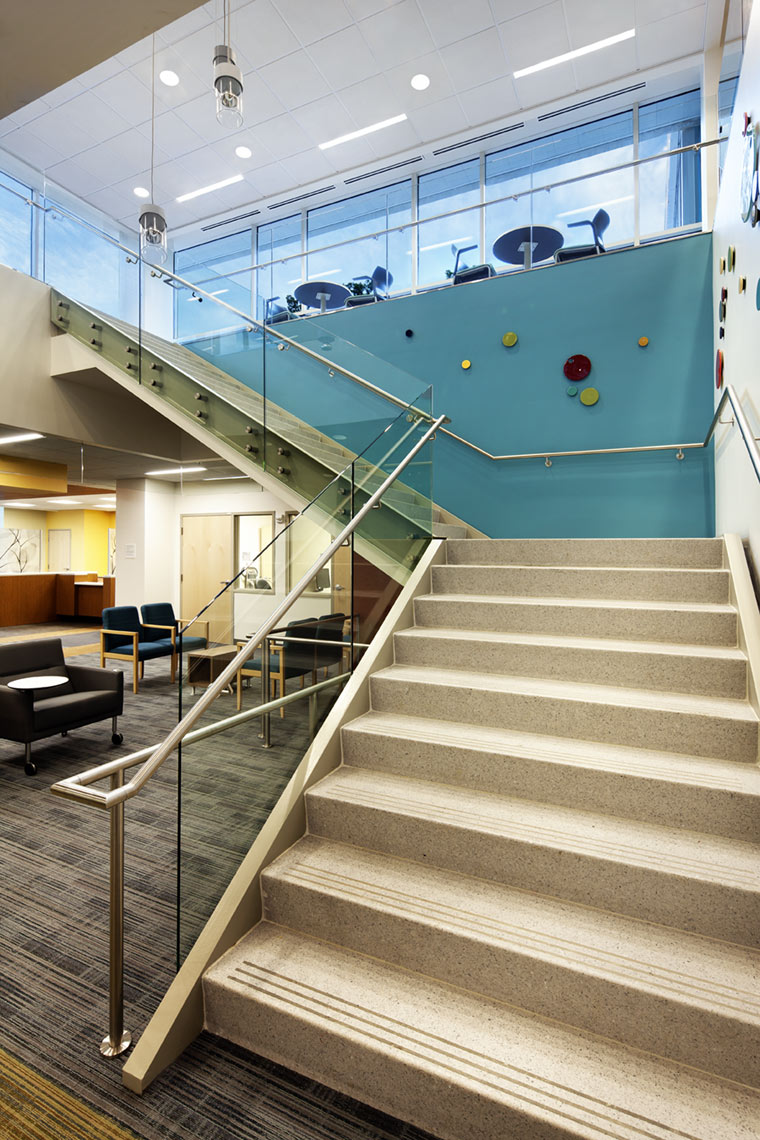 architectural photograph of a health care facility staircase by Dan Poyourow