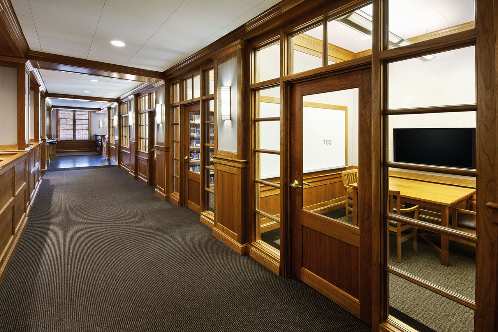 architectural photograph of a high school library interior