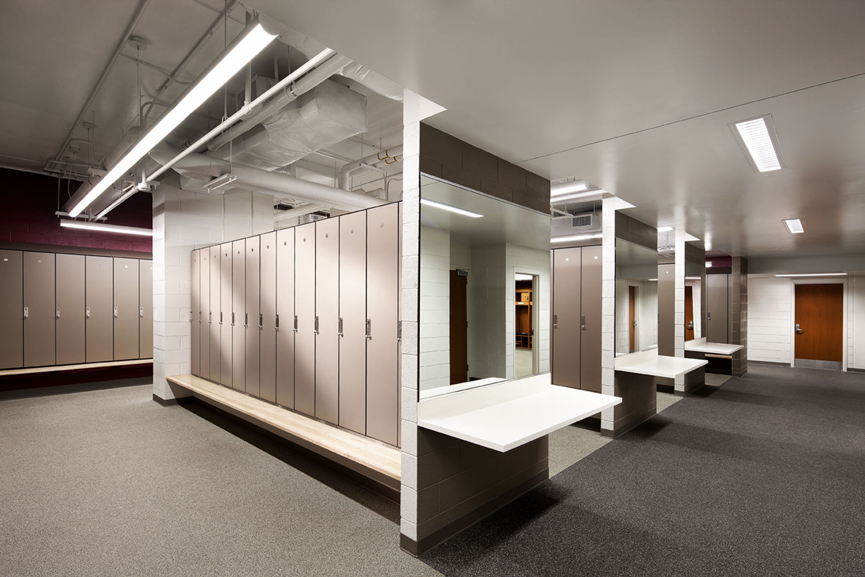 architectural photograph of a high school gym locker room