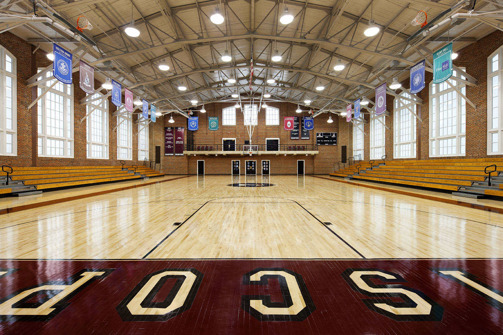 architectural photograph of a high school gym interior by Dan Poyourow
