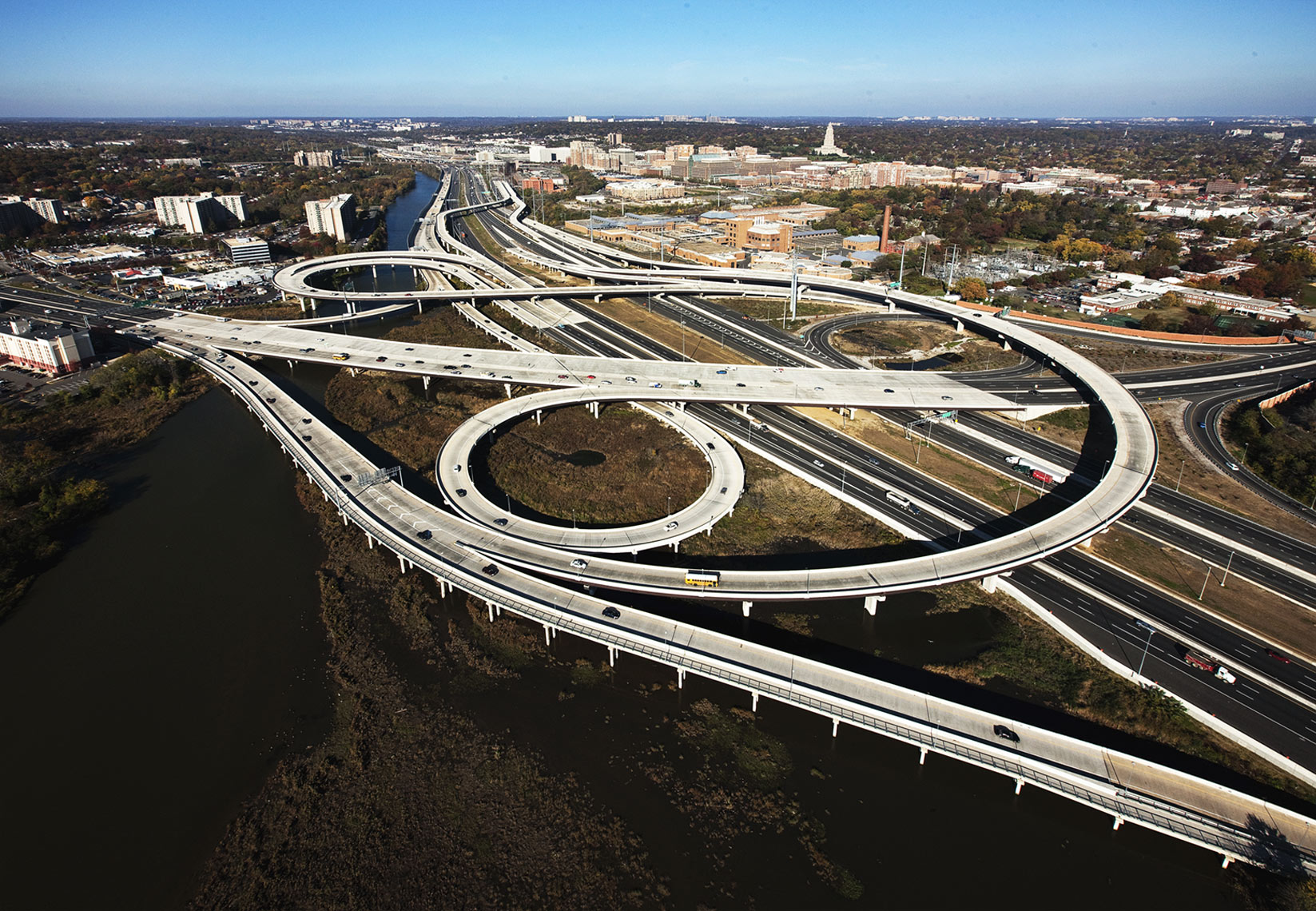 aerial photograph of highway interchange