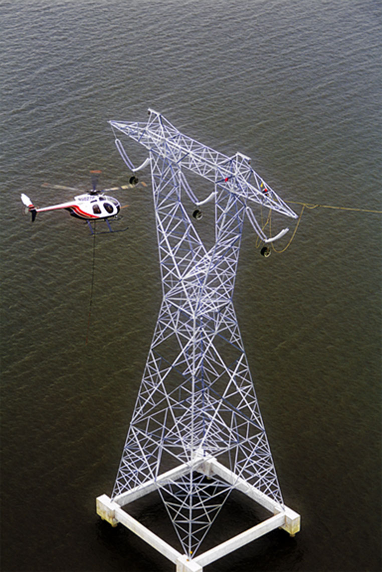 Aerial or engineering photography of power line stringing